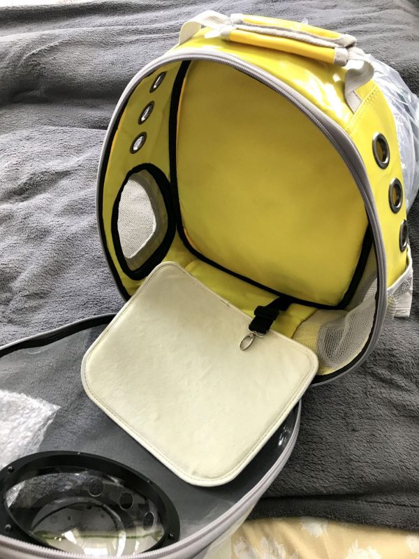 Желтый рюкзак переноска для животных, с капсулой, прозрачный; фото внутри